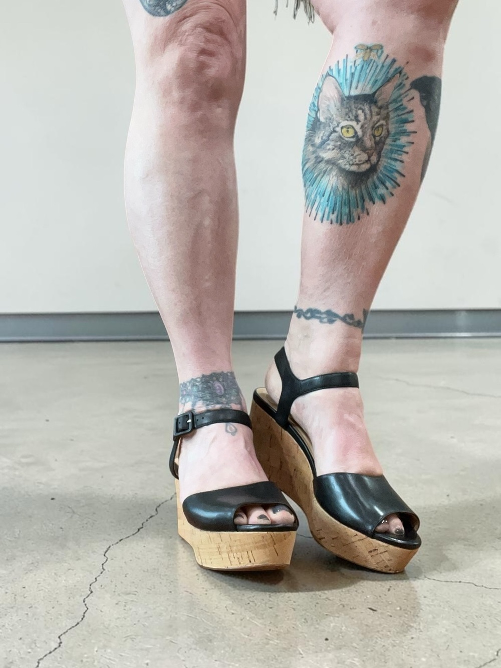 Cole Haan | Women | Gillian Black Leather Cork Wedge Platform Shoes | Size 9